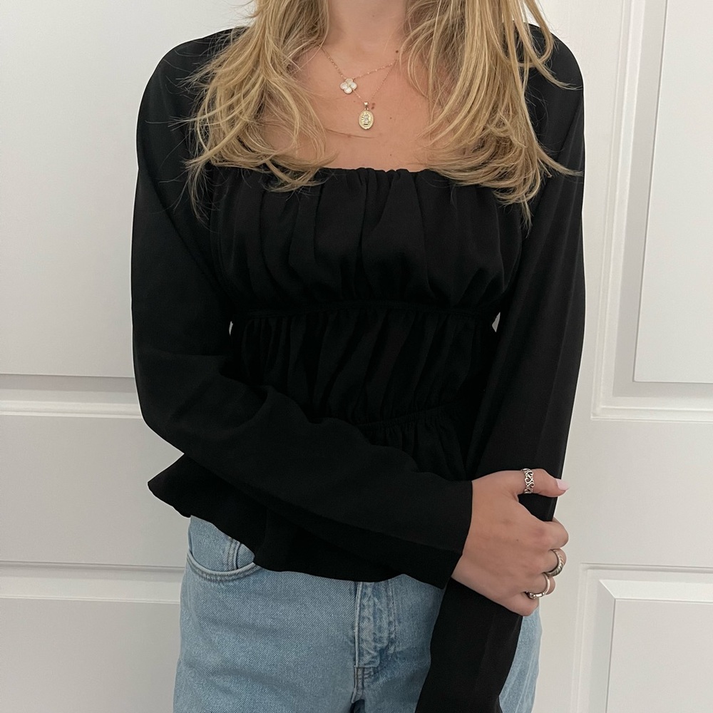 NWT Nasty Gal Black Square Neck Blouse - Picture 3 of 5